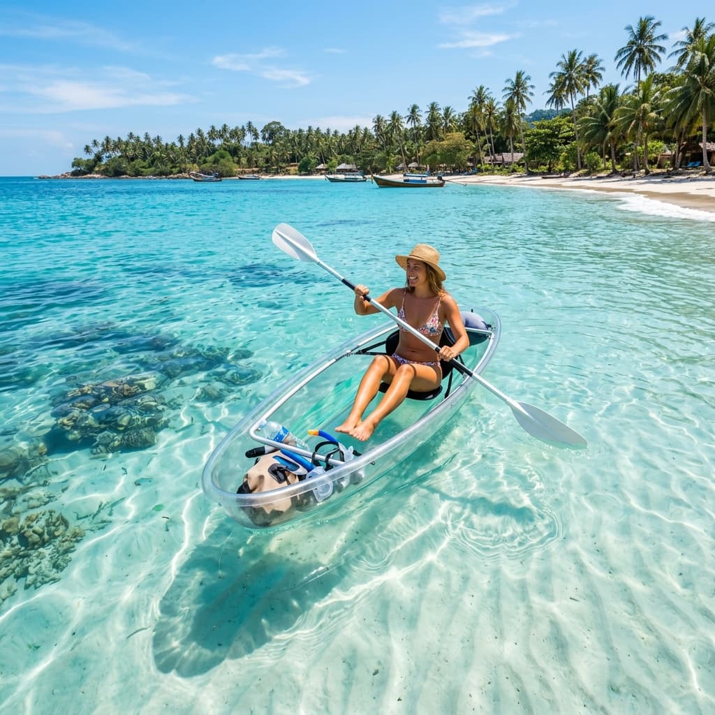 Snorkeling in crystal clear water with coral reefs near Bintan Island